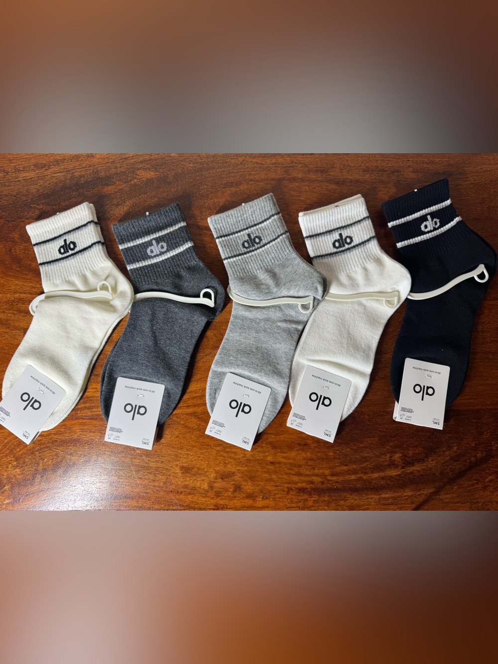 Ribbed Crew Socks - White, Gray, Black (5-Pack). No Brand.